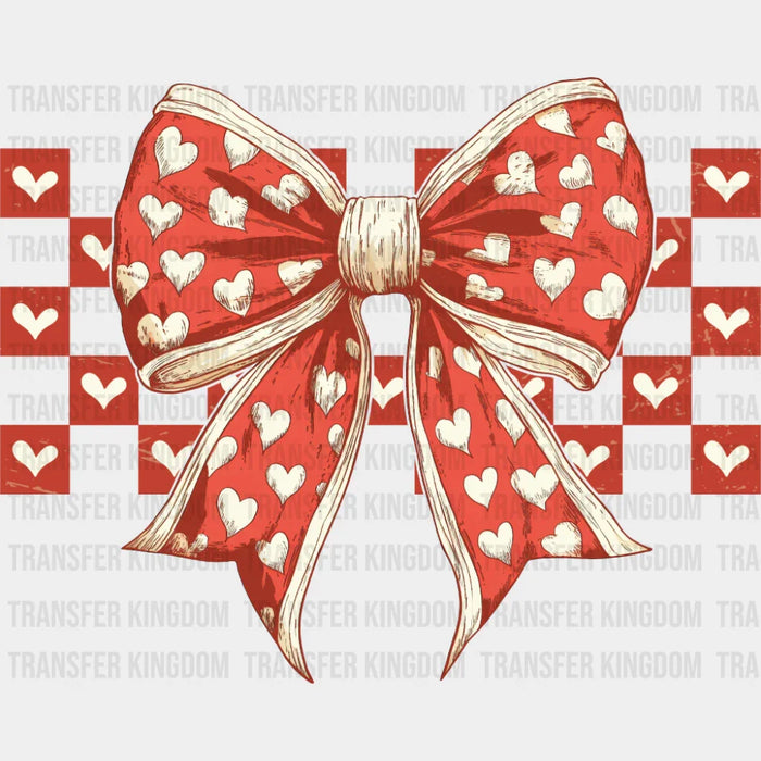 Red And White Heart Pattern Ribbon - Valentine's Day DTF Transfer