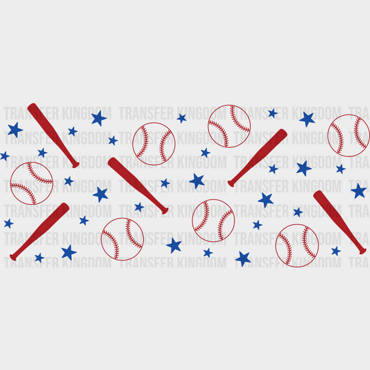 Red Baseball Blue Stars - Cup Wrap Uv Sticker Permanent Dtf Decal