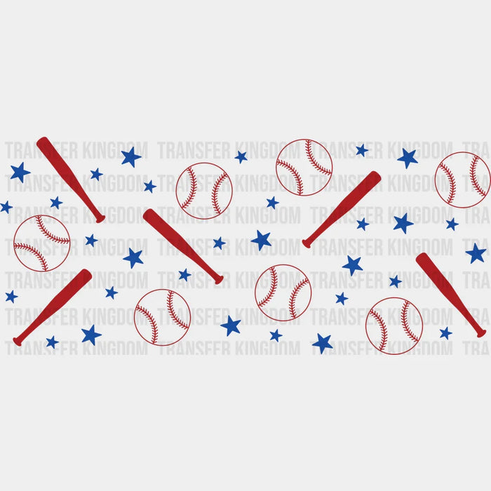 Red Baseball Blue Stars - Baseball Cup Wrap UV Sticker Permanent UV DTF Decal