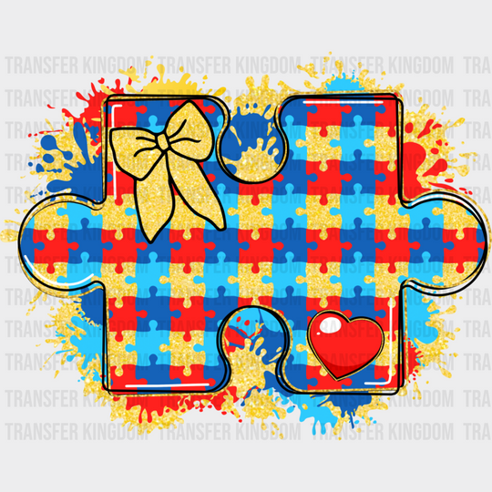 Red Blue Yellow Jigsaw Design - Autism Awareness DTF Transfer