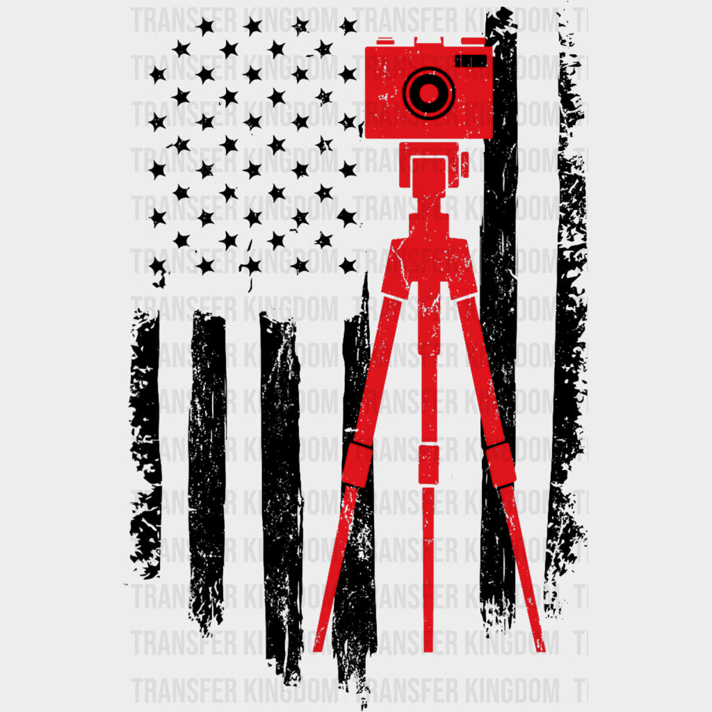 Red Camera USA Flag - Photography DTF Transfers Adult Unisex - S & M (10’’) / Dark Color Design (See Imaging)