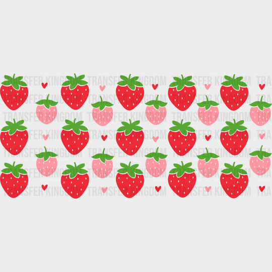 Red & Pink Strawberries - Cats Cup Wrap UV Sticker Permanent UV DTF Decal UVDTF