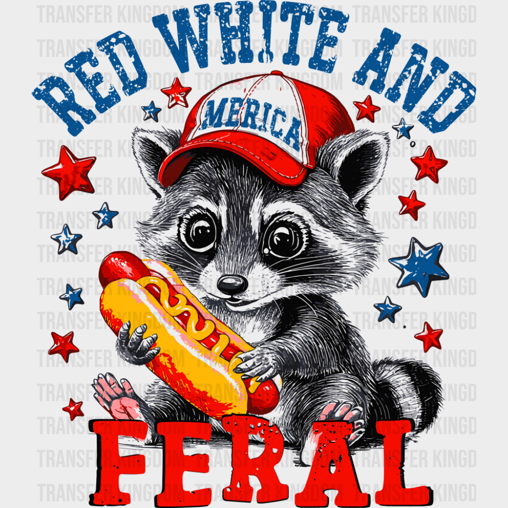 Red White And Feral Baby Raccoon - 4th Of July DTF Transfer Adult Unisex - S & M (10’’) / Dark Color Design (See