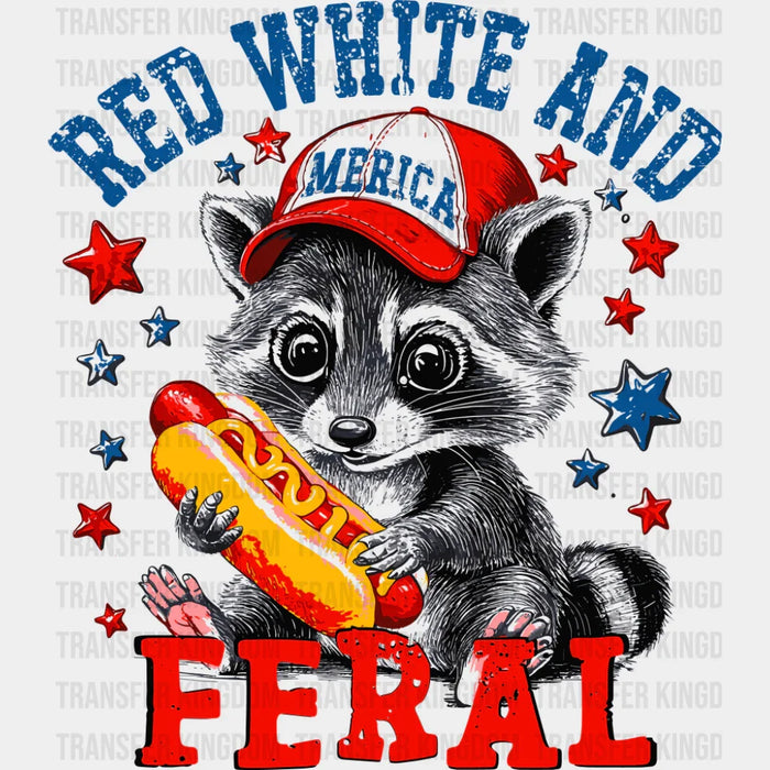 Red White And Feral Baby Raccoon - 4th Of July DTF Transfer