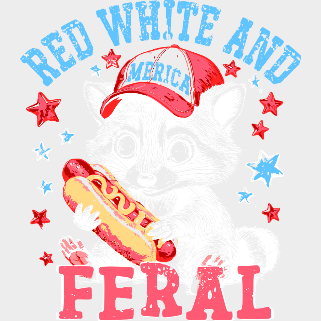 Red White And Feral Baby Raccoon - 4th Of July DTF Transfer Adult Unisex - S & M (10’’) / Light Color Design (See