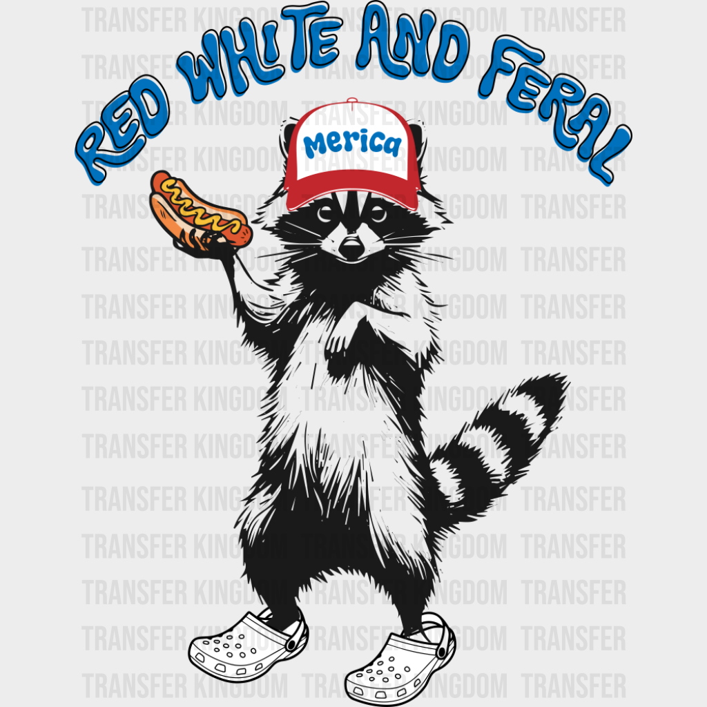 Red White And Feral Merica Hat Raccoon - 4th Of July DTF Transfer