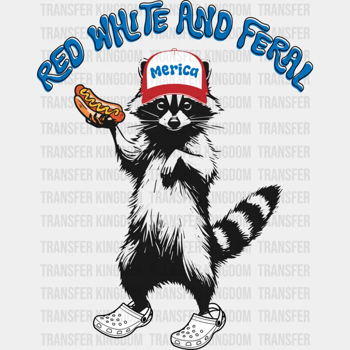 Red White And Feral Merica Hat Raccoon - 4th Of July DTF Transfer