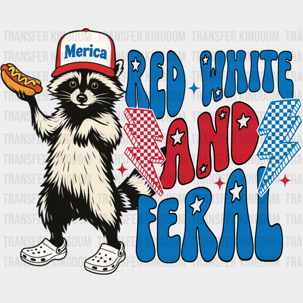 Red White And Feral Raccoon Design - 4th Of July DTF Transfer