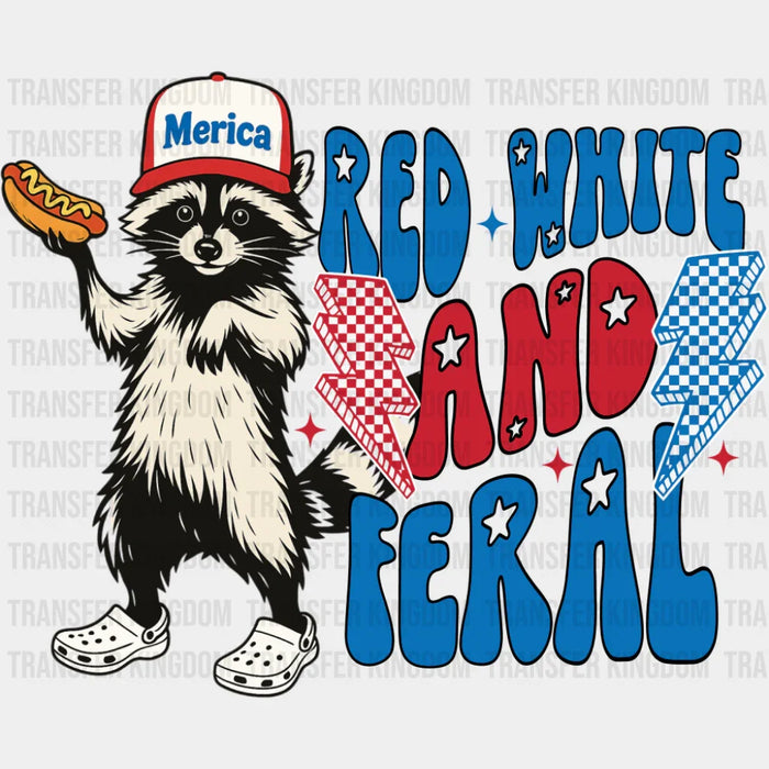 Red White And Feral Raccoon Design - 4th Of July DTF Transfer