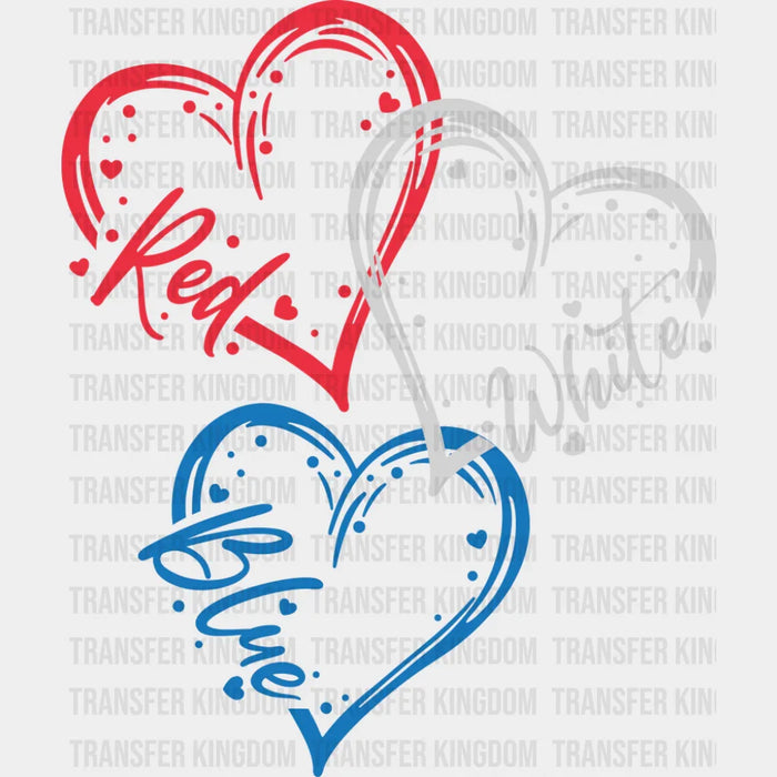 Red White Blue Hearts - 4th Of July DTF Transfer
