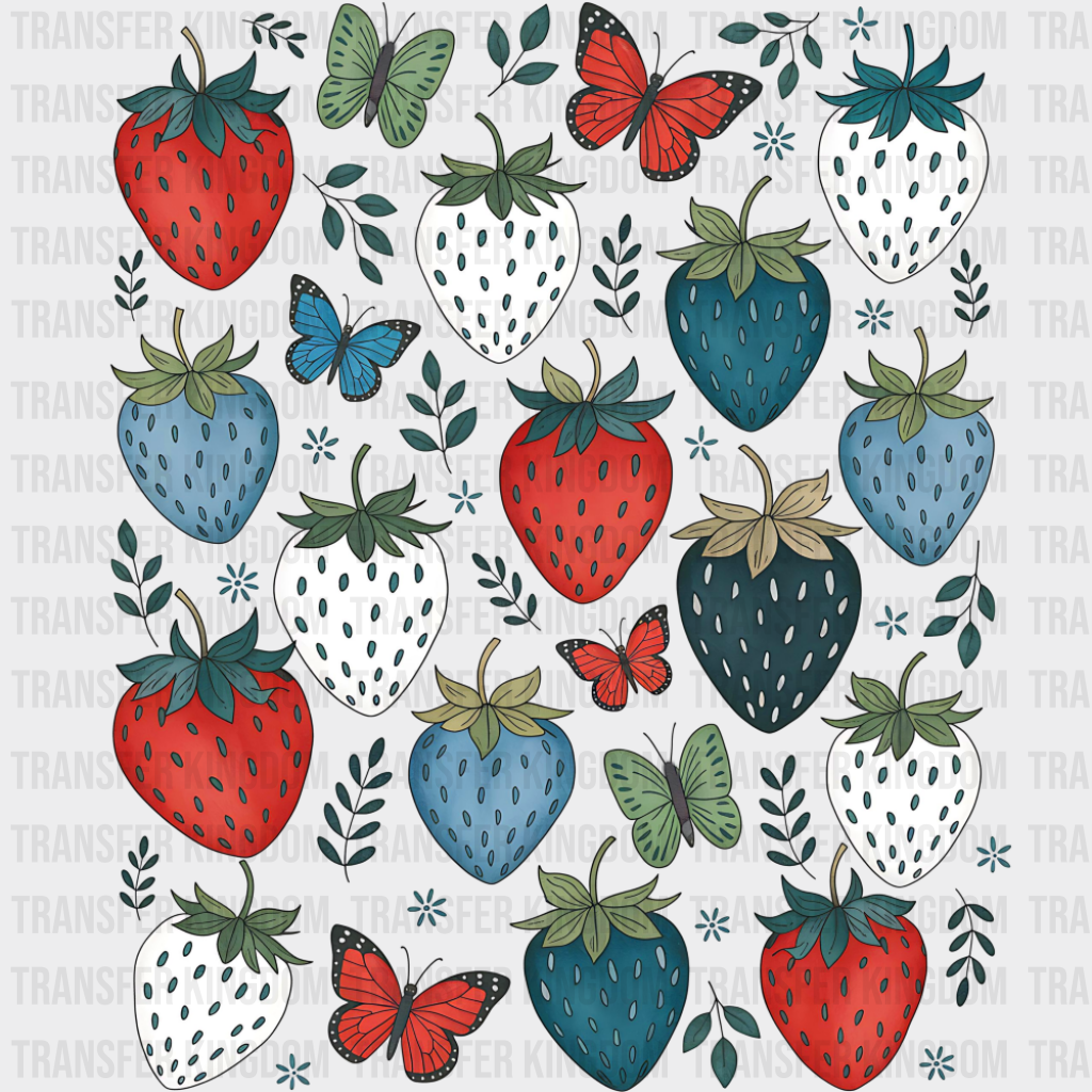 Red White & Blue Strawberries - 4th Of July DTF Transfer