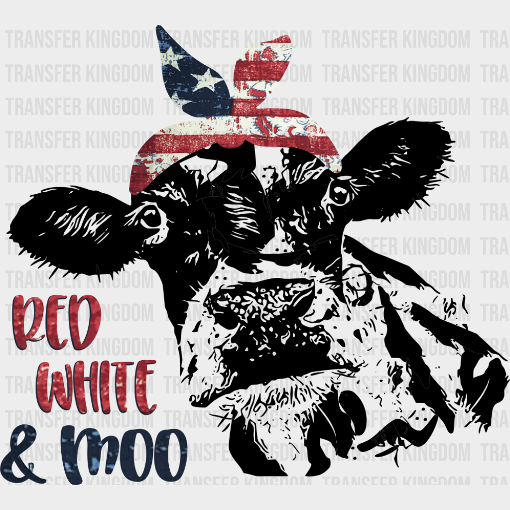 Red White & Moo - 4th Of July DTF Transfer Adult Unisex - S & M (10’’) / Dark Color Design (See Imaging)