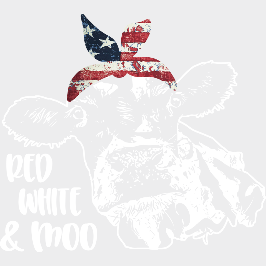 Red White & Moo - 4th Of July DTF Transfer Adult Unisex - S & M (10’’) / Light Color Design (See Imaging)