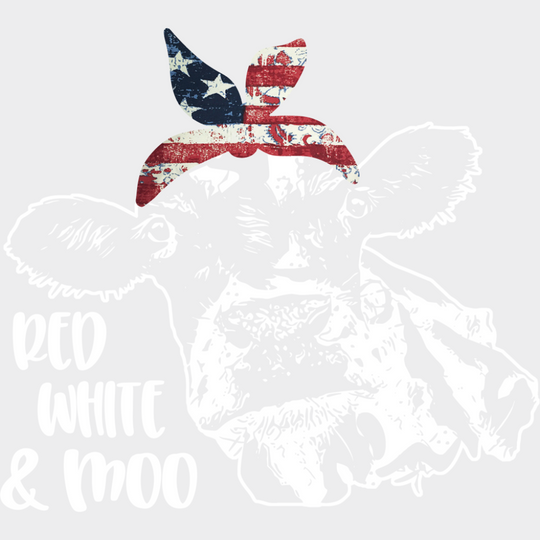 Red White & Moo - 4th Of July DTF Transfer Adult Unisex - S & M (10’’) / Light Color Design (See Imaging)