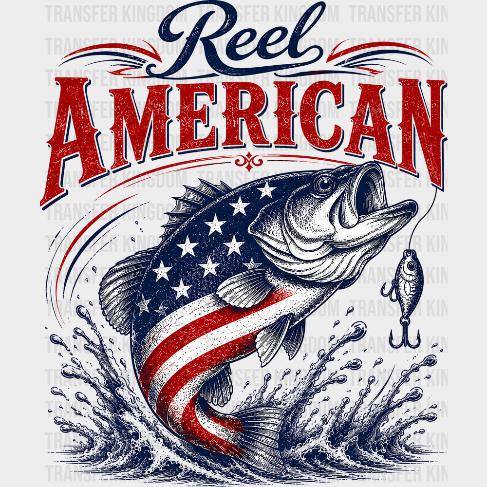 Reel American US Flag - Fishing DTF Transfers - Adult Unisex - S & M (10’’) / Dark Color Design (See Imaging)