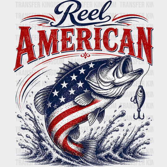 Reel American US Flag - Fishing DTF Transfers - Adult Unisex - S & M (10’’) / Dark Color Design (See Imaging)