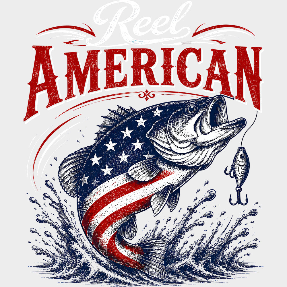 Reel American US Flag - Fishing DTF Transfers - Adult Unisex - S & M (10’’) / Light Color Design (See Imaging)