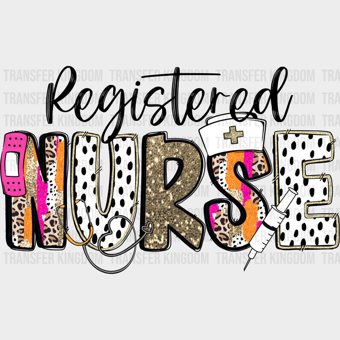 Registered Nurse, Black Dotted Design - Registered Nurse DTF Transfers