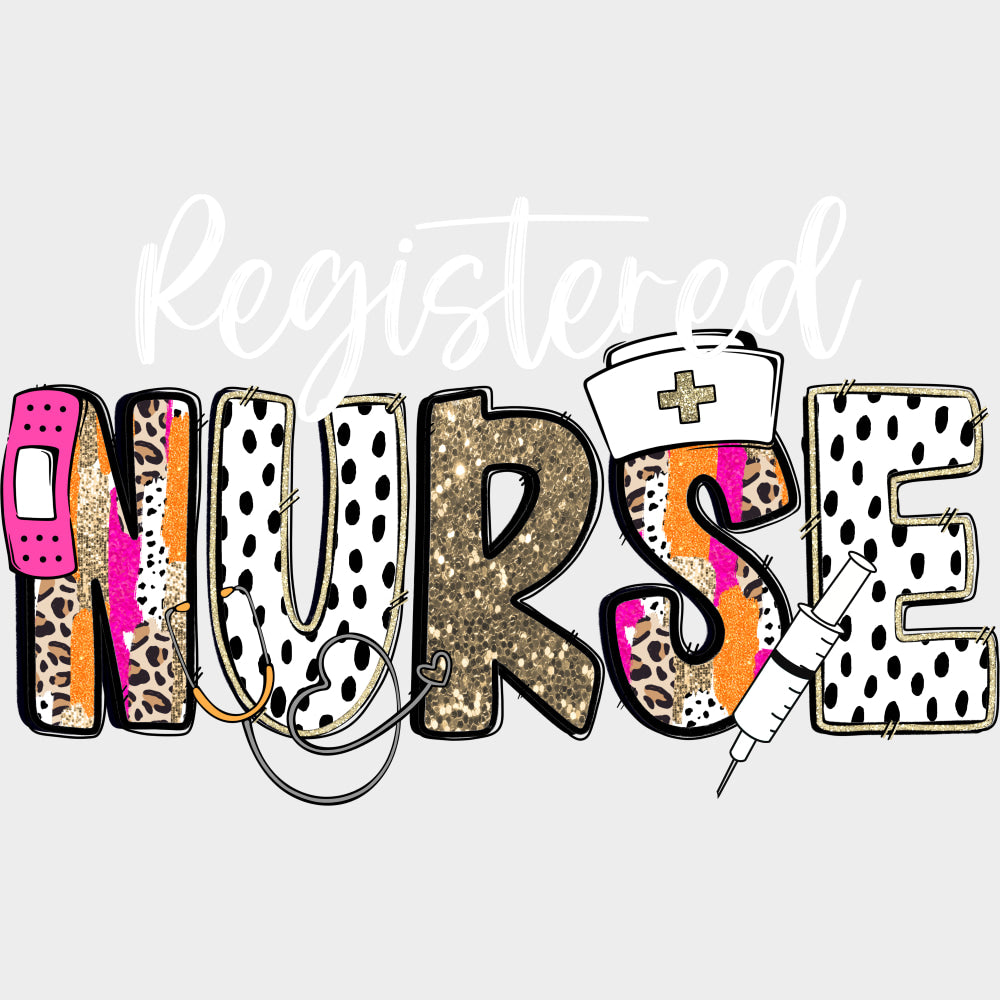 Registered Nurse Black Dotted Design - Registered Nurse DTF Transfers Adult Unisex - S & M (10’’) / Light Color Design