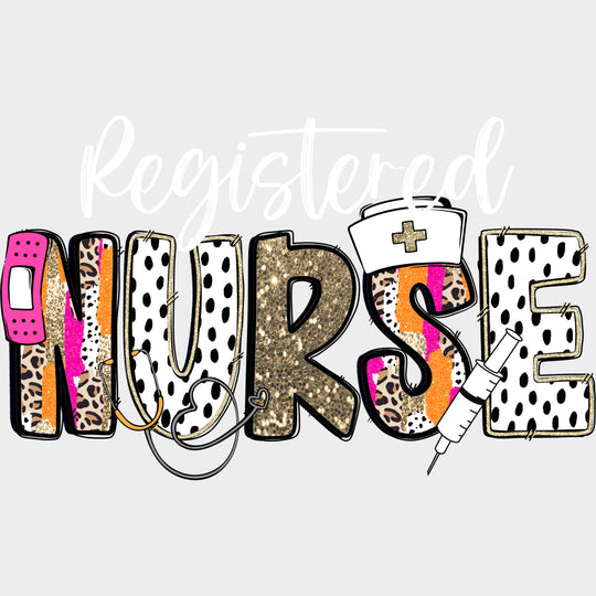 Registered Nurse Black Dotted Design - Registered Nurse DTF Transfers Adult Unisex - S & M (10’’) / Light Color Design