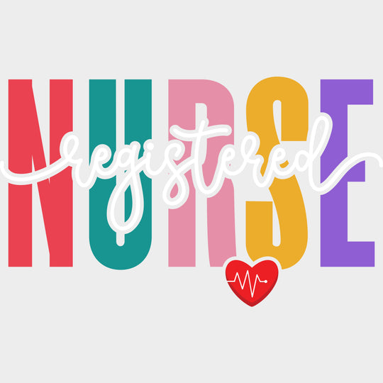 Registered Nurse Heart - Registered Nurse DTF Transfers Adult Unisex - S & M (10’’) / Light Color Design (See Imaging)
