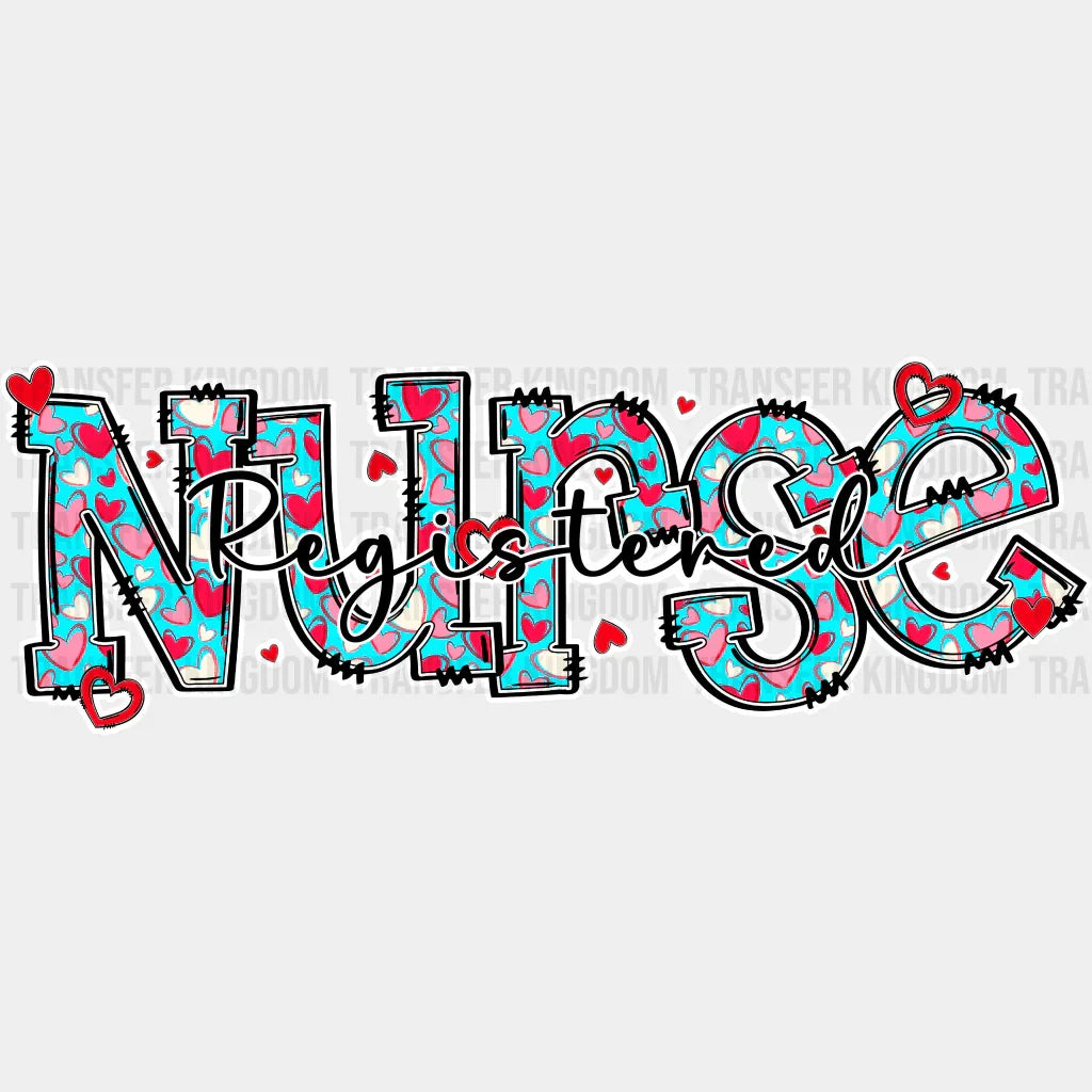 Registered Nurse Hearts Design - Dtf Transfers Unisex S & M (10’’) / Light Color See Imaging