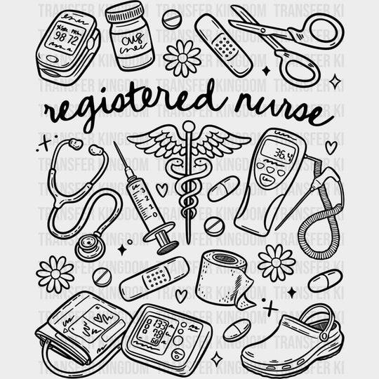 Registered Nurse Multi Color Design - Registered Nurse DTF Transfers Adult Unisex - S & M (10’’) / Dark Color Design