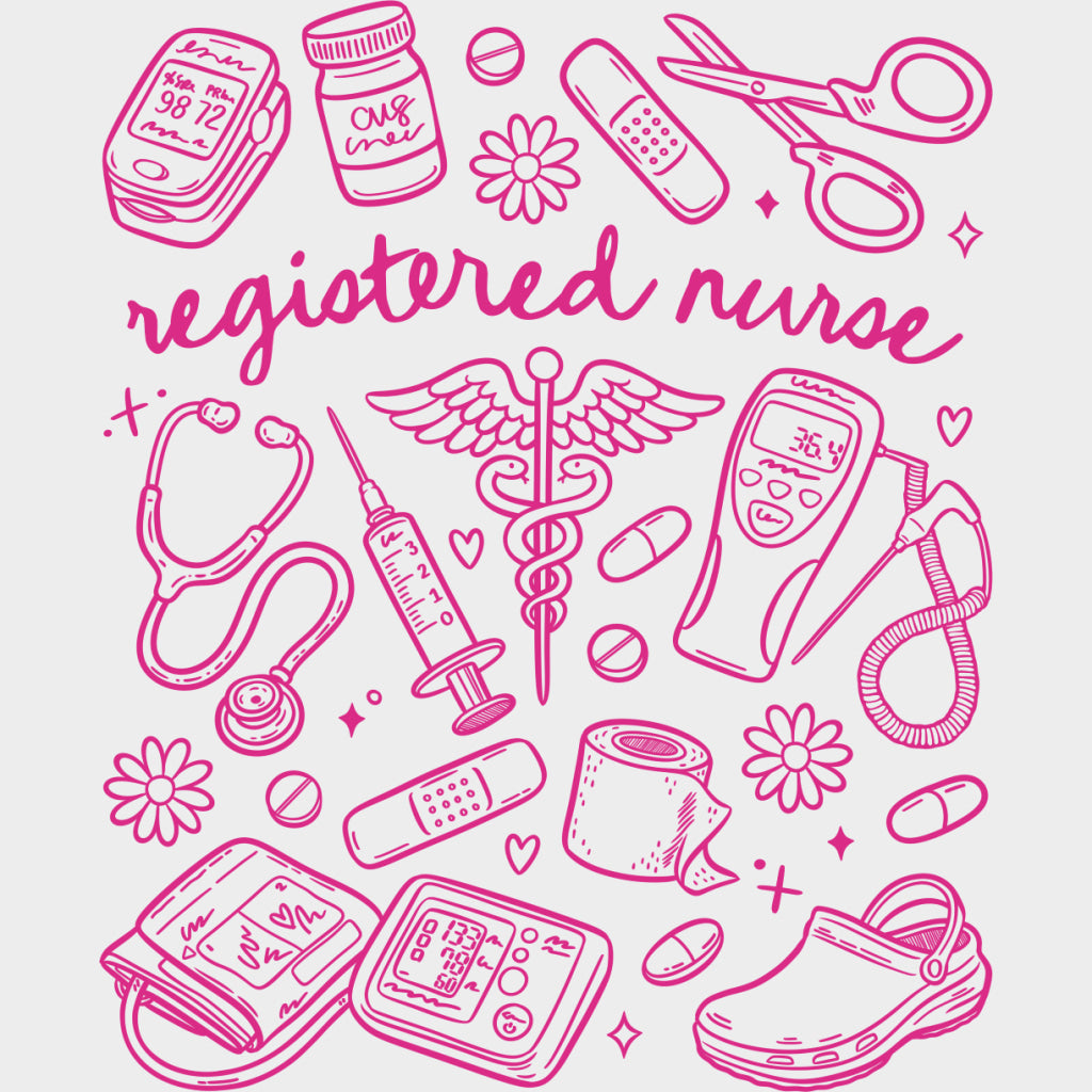 Registered Nurse Multi Color Design - Registered Nurse DTF Transfers Adult Unisex - S & M (10’’) / Pink Color Design