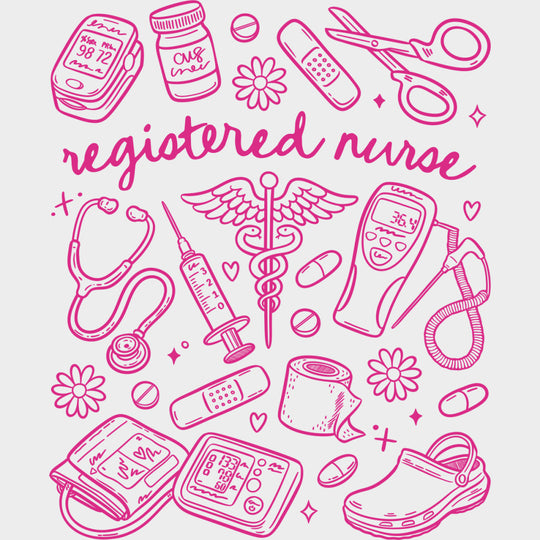 Registered Nurse Multi Color Design - Registered Nurse DTF Transfers Adult Unisex - S & M (10’’) / Pink Color Design