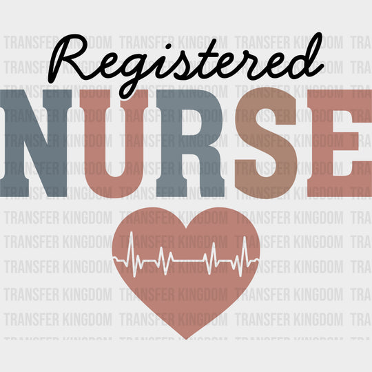Registered Nurse Pink ECG Line Heart - Nurse DTF Transfers Adult Unisex - S & M (10’’) / Dark Color Design (See Imaging)