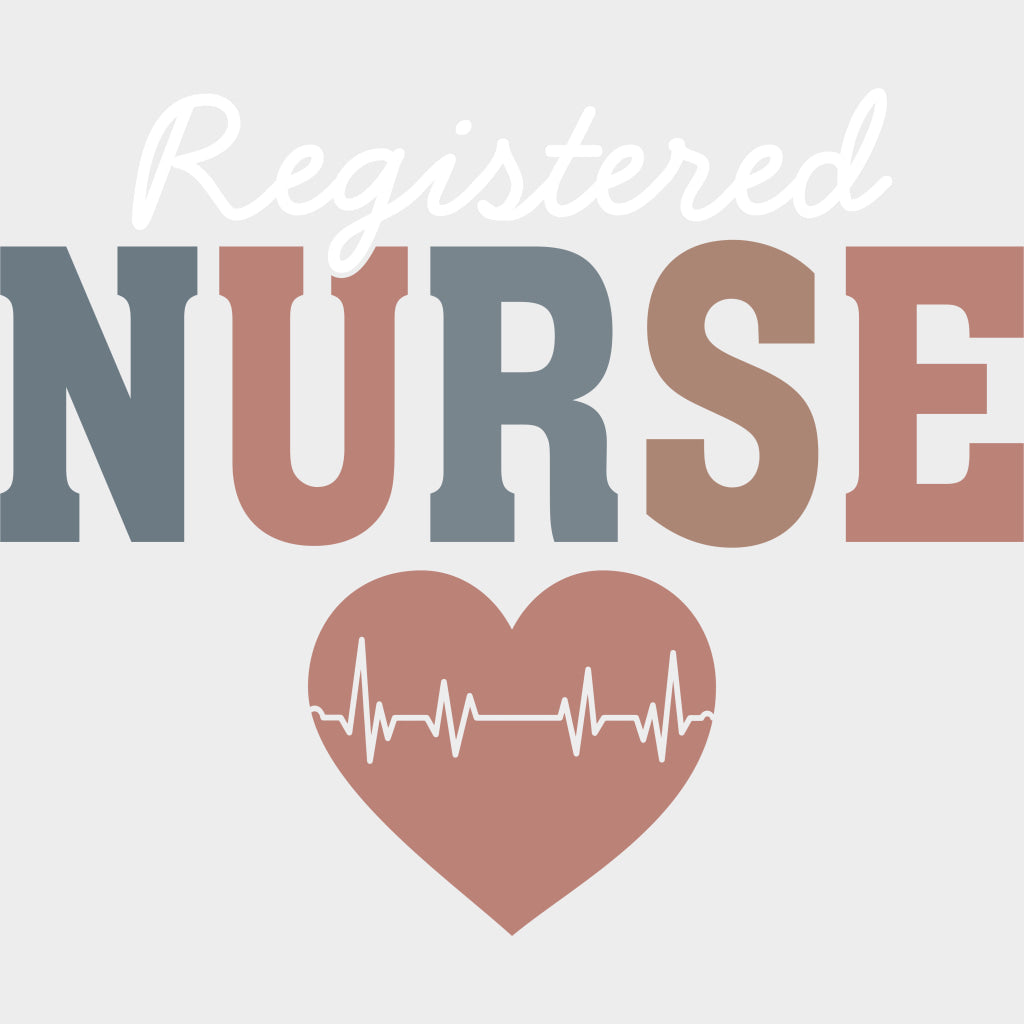 Registered Nurse Pink ECG Line Heart - Nurse DTF Transfers Adult Unisex - S & M (10’’) / Light Color Design (See