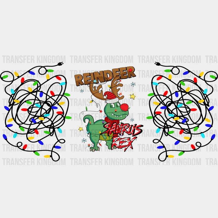 Reindeer Saurux Rex - Christmas Cup Wrap UV Sticker Permanent UV DTF Decal