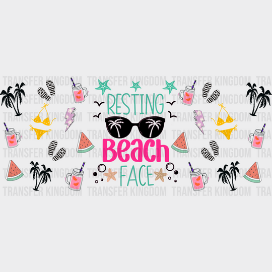 Resting Beach Face Sunglasses - Summer Cup Wrap UV Sticker Permanent UV DTF Decal UVDTF