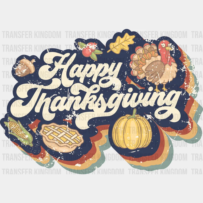 Retro Happy Thanksgiving Doodles - Thanksgiving DTF heat transfer