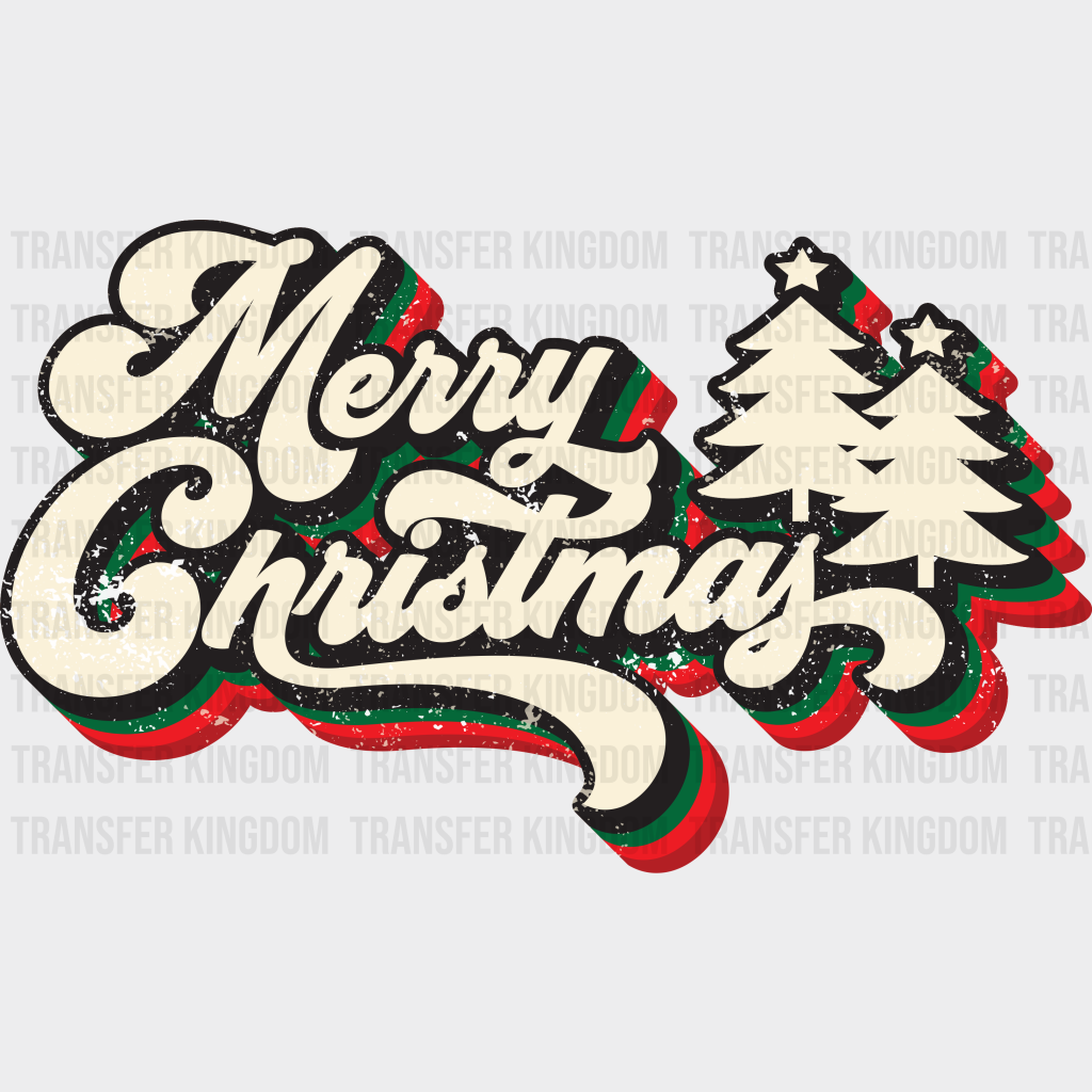 Retro Merry Christmas Trees - Dtf Transfer