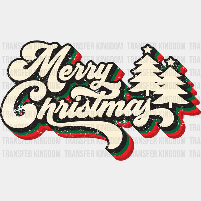 Retro Merry Christmas Trees - Christmas DTF Transfer