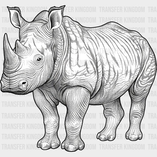 Rhinoceros B&W - Animals DTF Transfers - Adult Unisex - S & M (10’’) / Dark Color Design (See Imaging)