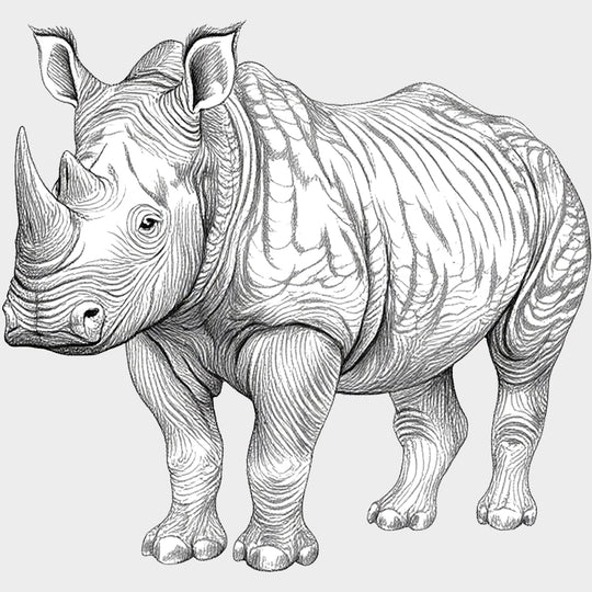 Rhinoceros B&W - Animals DTF Transfers - Adult Unisex - S & M (10’’) / Light Color Design (See Imaging)