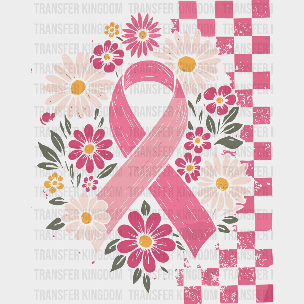 Ribbon Flowers & Checkers - Breast Cancer DTF Transfers