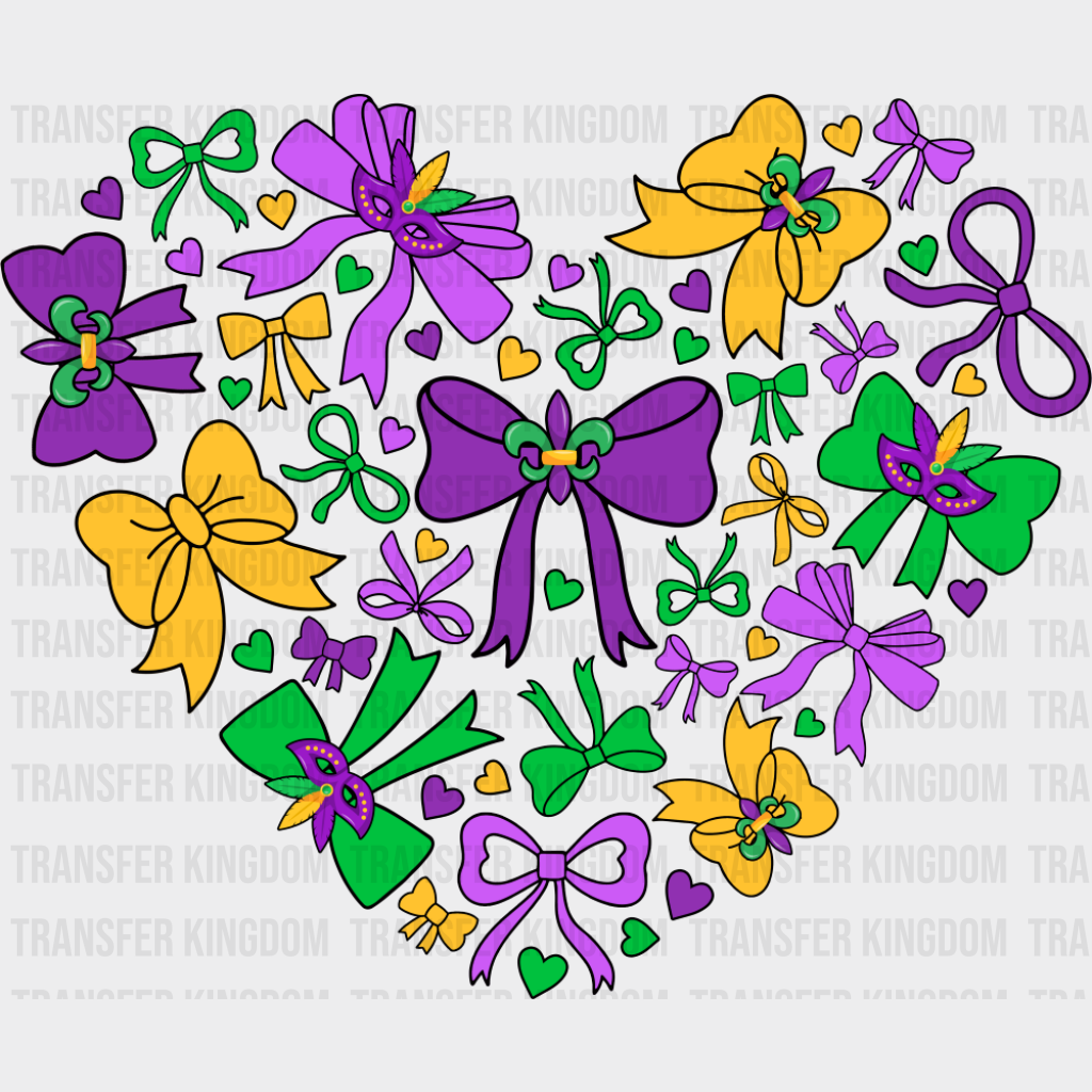 Ribbon Heart - Mardi Gras DTF Transfer Adult Unisex - S & M (10’’) / Dark Color Design (See Imaging)