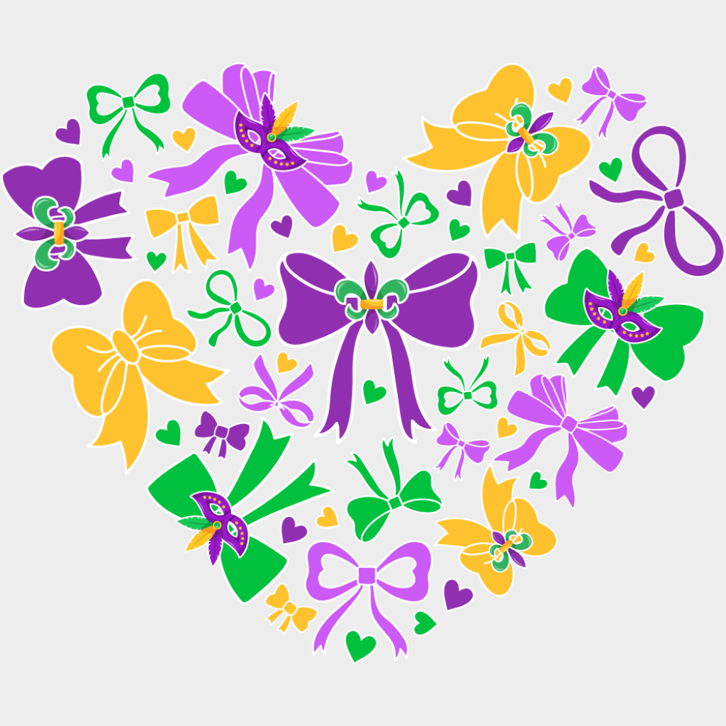 Ribbon Heart - Mardi Gras DTF Transfer Adult Unisex - S & M (10’’) / Light Color Design (See Imaging)