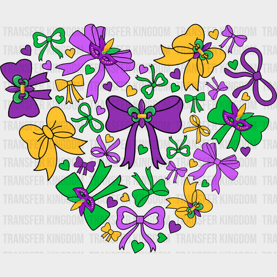 Ribbon Heart - Mardi Gras DTF Transfers Adult Unisex - S & M (10’’) / Dark Color Design (See Imaging)
