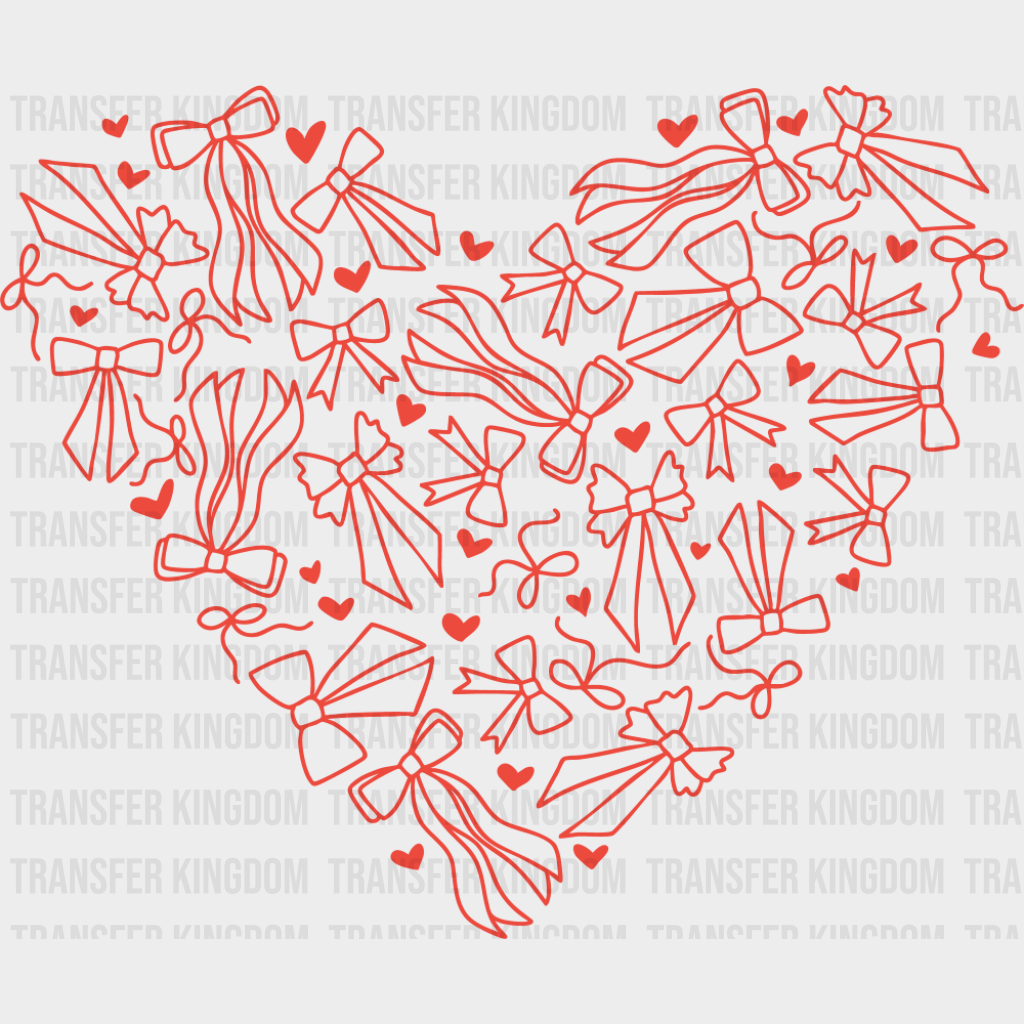 Ribbon Red And White Hearts - Valentine’s Day DTF Transfer Adult Unisex - S & M (10’’) / Red Color Design (See Imaging)