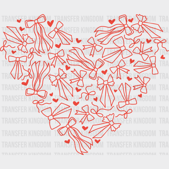 Ribbon Red And White Hearts - Valentine’s Day DTF Transfer Adult Unisex - S & M (10’’) / Red Color Design (See Imaging)