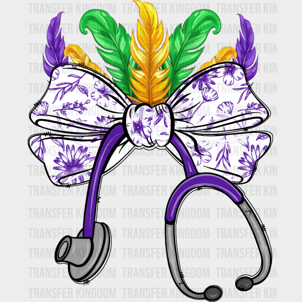 Ribbon Stethoscope - Mardi Gras DTF Transfer Adult Unisex - S & M (10’’) / Dark Color Design (See Imaging)