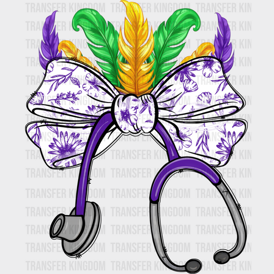 Ribbon Stethoscope - Mardi Gras DTF Transfer Adult Unisex - S & M (10’’) / Dark Color Design (See Imaging)