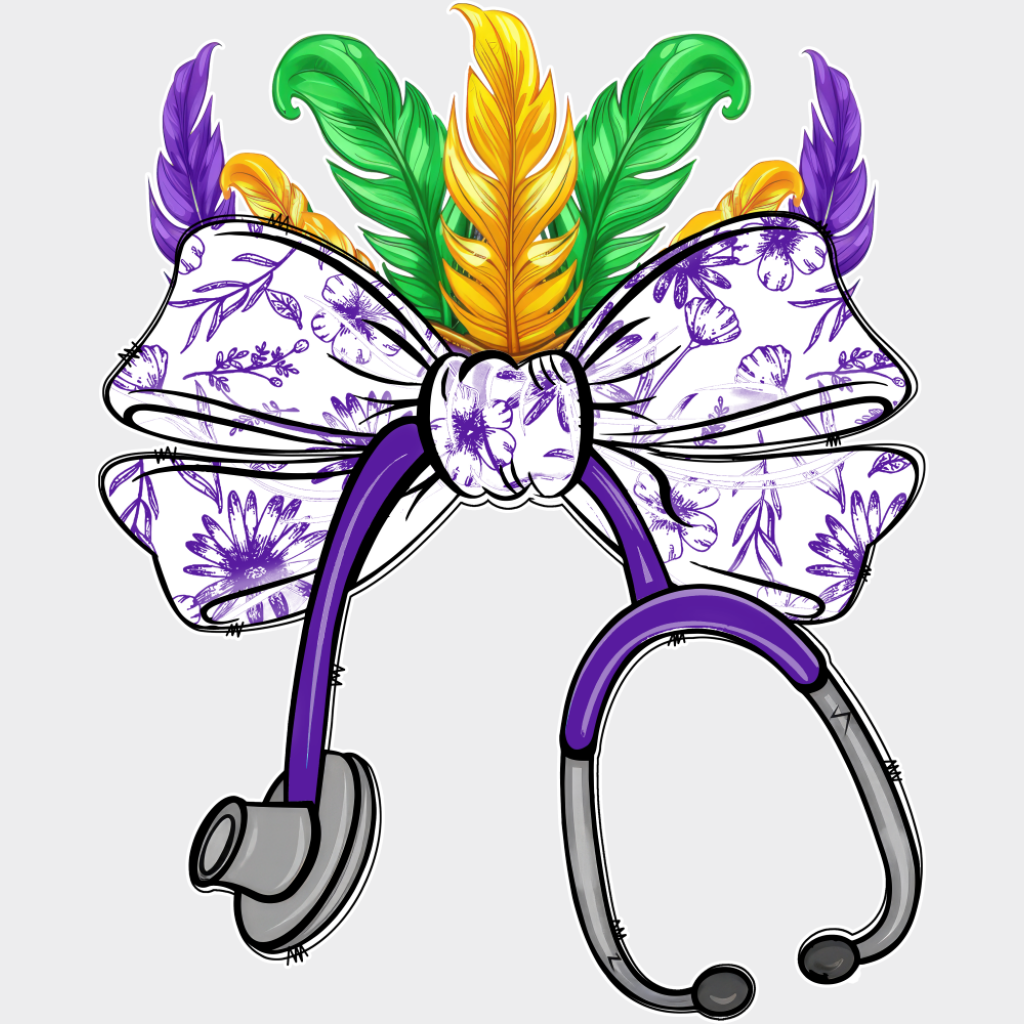 Ribbon Stethoscope - Mardi Gras DTF Transfer Adult Unisex - S & M (10’’) / Light Color Design (See Imaging)