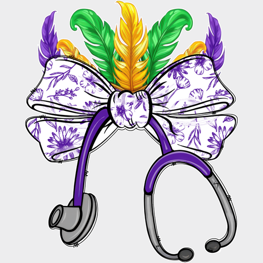 Ribbon Stethoscope - Mardi Gras DTF Transfer Adult Unisex - S & M (10’’) / Light Color Design (See Imaging)