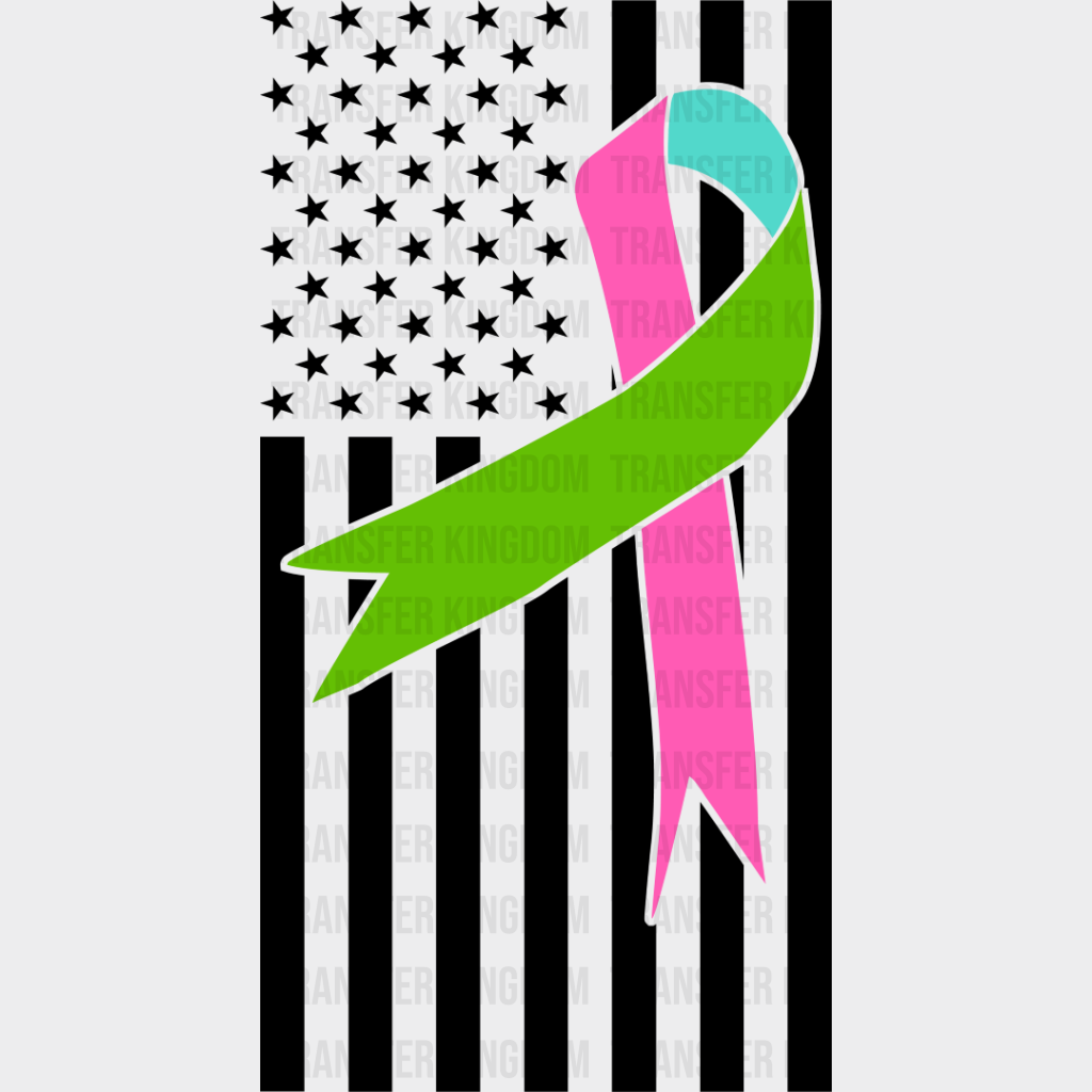 Ribbon Usa Flag Design - Metastatic Breast Cancer Dtf Transfer Unisex S & M (10’’) / Dark Color