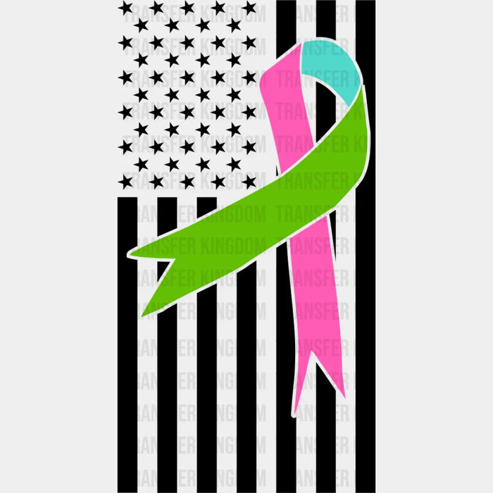 Ribbon USA Flag Design - Metastatic Breast Cancer DTF Transfer
